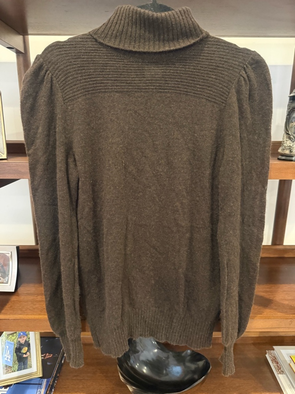 Chloe Brown Cashmere Puff Sleeve Turtleneck Sweater